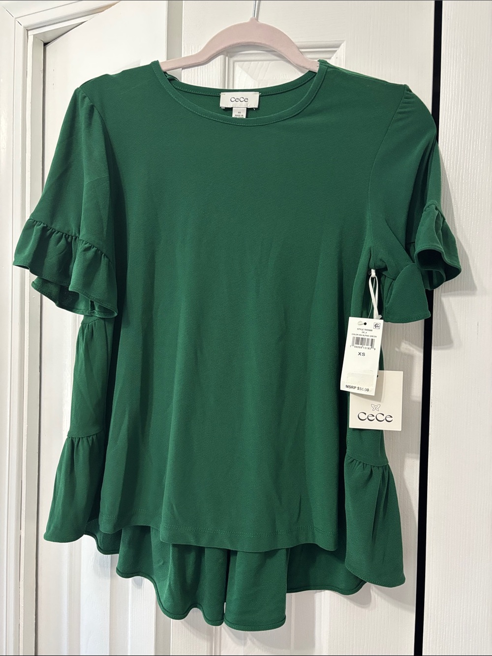 CeCe Emerald Green Ruffle Sleeve Tunic Top size XSmall NWT